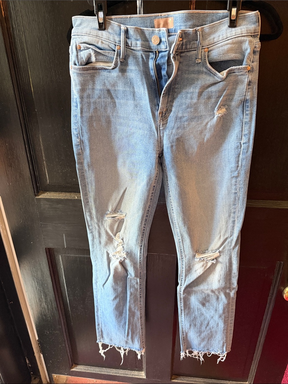 MOTHER Light Blue Skinny Jeans with Distressed Knees